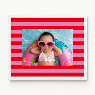 Poster Rayures horizontales rouges et roses avec votre ph