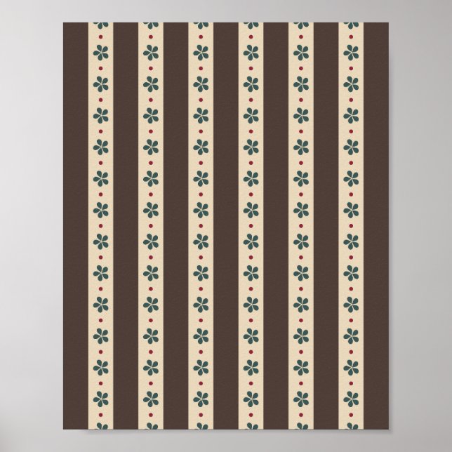 Poster Rayures Marron Et Fleurs (Devant)