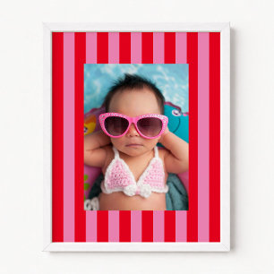 Poster Rayures verticales rouges et roses avec votre phot