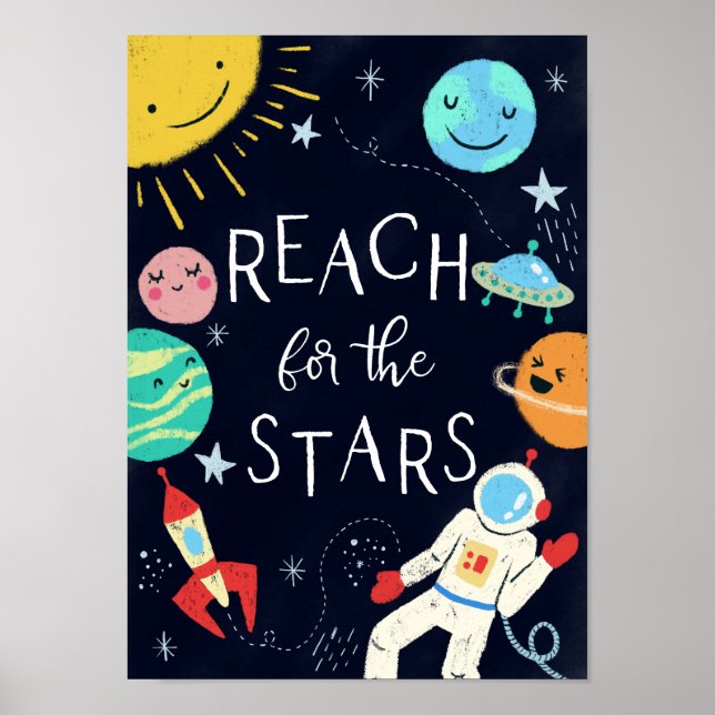 Poster Reach for the Stars Cute Galaxy Planets Nursery (Devant)