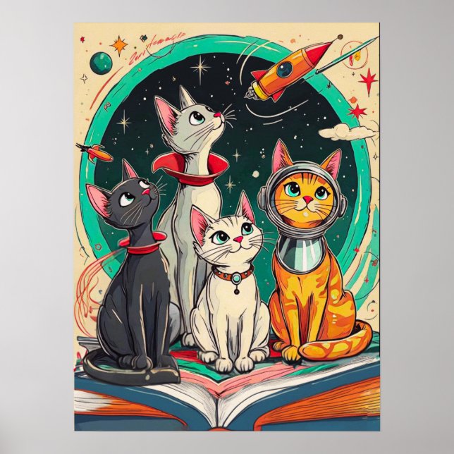 Poster Reading Opens a Gateway to Cosmic Cat Adventures (Devant)