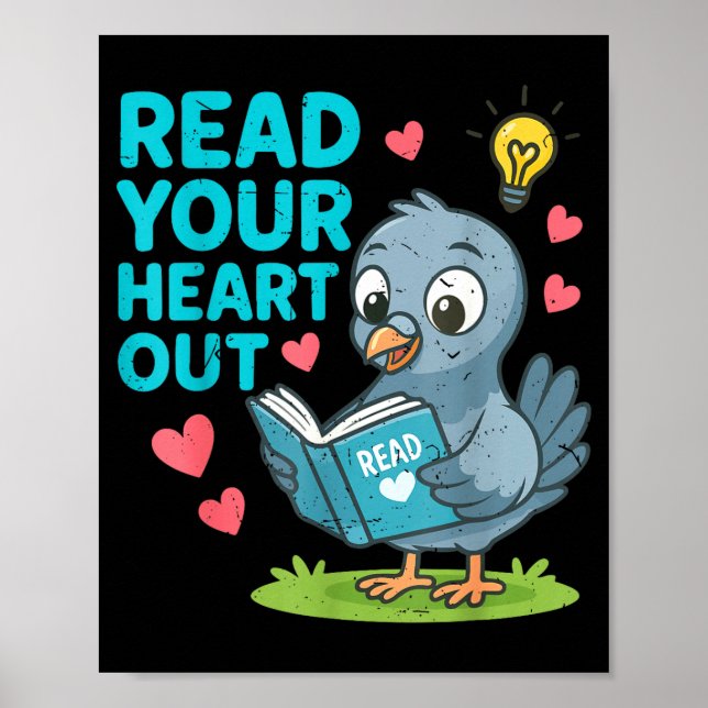Poster Reading Teacher Valentine Day Read Your Heart Out  (Devant)