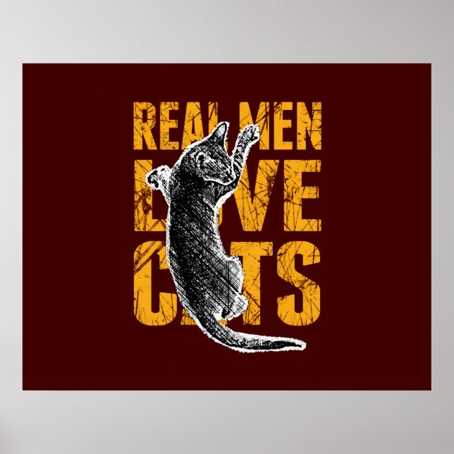 Poster Real Men Love Chats sur rouge bordeaux (Devant)