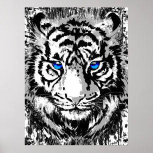 Poster réaliste de tigre - Tête blanche de tigre