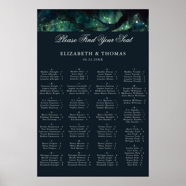 Poster Réception de mariage enchantée Siège alphabétique (Devant)