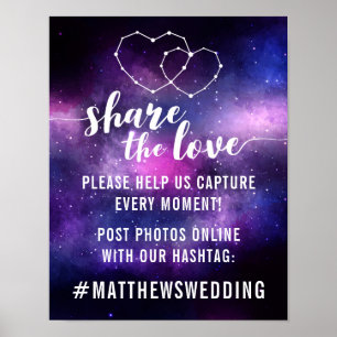 Poster Réception de mariage galactique étoiles photo hash