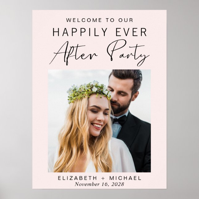 Poster Réception de mariage rose photo moderne Bienvenue (Devant)