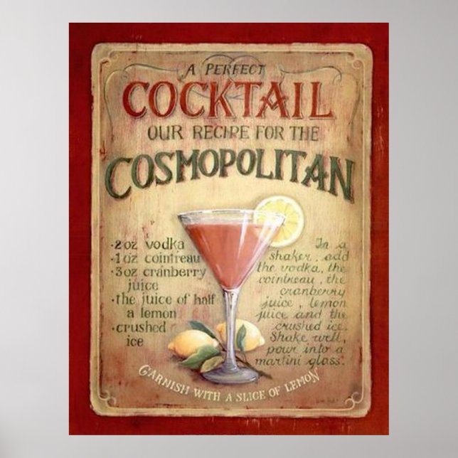 Poster recette de cocktail cosmopolite (Devant)