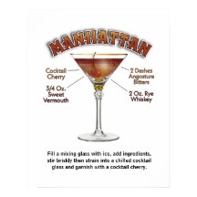 Recette de cocktail Manhattan Art 16"x20" Imprimer