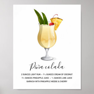 Poster Recette de cocktail Piña Colada tropical Art