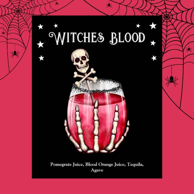 Poster Recette de sang des sorcières de la soirée d'Hallo (Halloween Cocktail Party Witches Blood Recipe Poster)