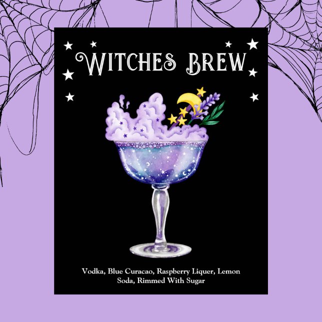 Poster Recette de sorcière de soirée d'Halloween (Halloween Cocktail Party Witch Recipe Poster)