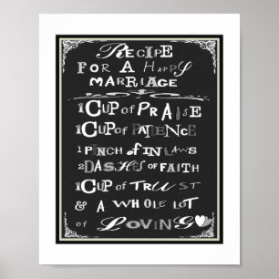 Poster Recette de typographie pour un mariage heureux Imp