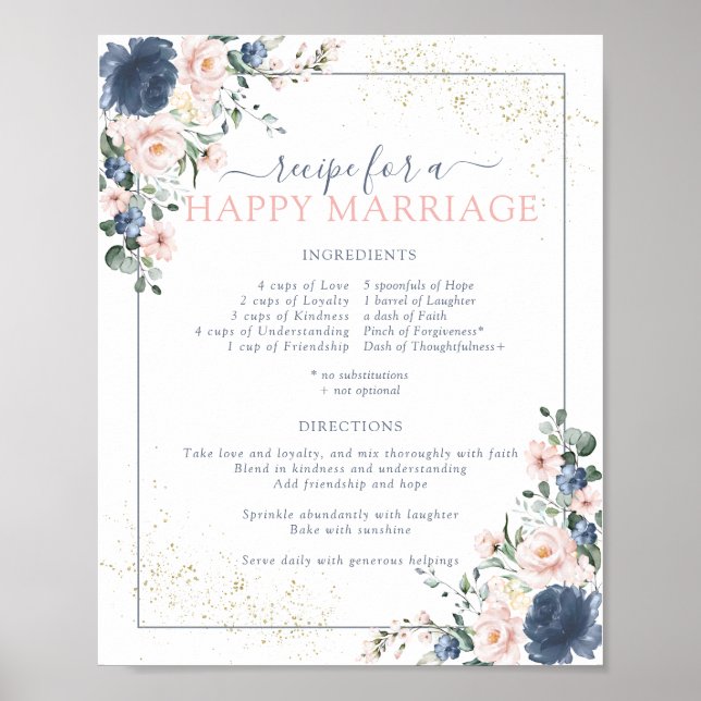 Poster Recette Dusty Blue Blush Pink pour un mariage heur (Devant)