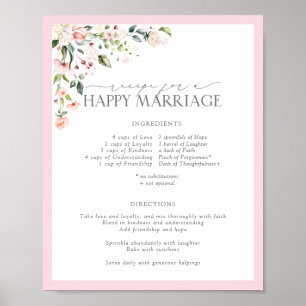 Poster Recette florale rose élégante pour un mariage heur
