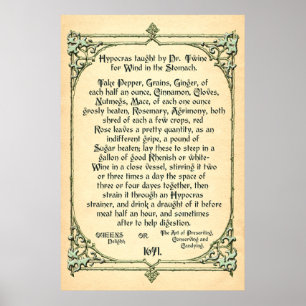 Poster Recette historique pour le vent dans l'estomac, Po