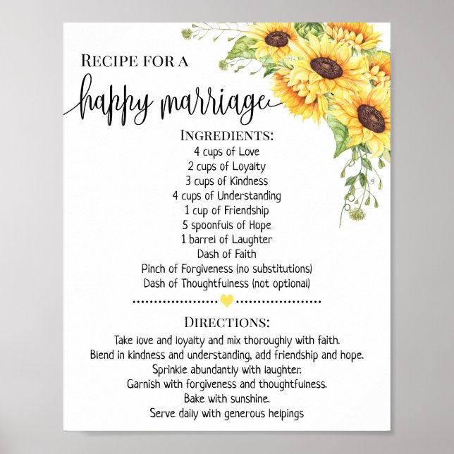 Poster Recette pour le mariage heureux cadeau de douche t (Devant)