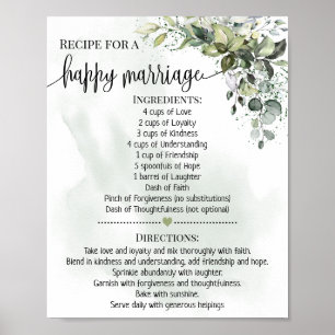 Poster Recette pour mariage heureux douche eucalyptus cad