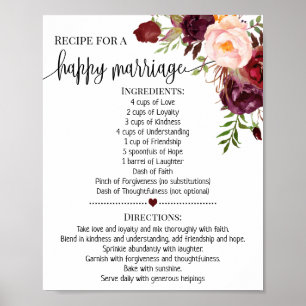 Poster Recette pour mariage heureux douche marsala signe 
