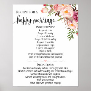 Poster Recette pour mariage heureux wedding shower cadeau