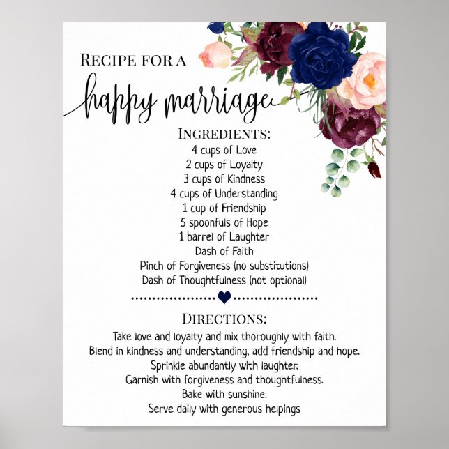 Poster Recette pour un cadeau de mariage naval shower heu (Devant)