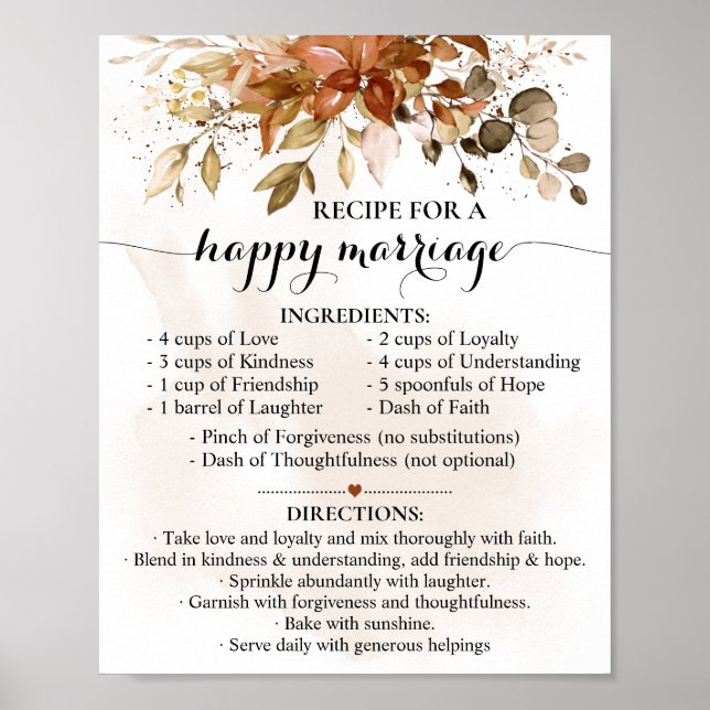 Poster Recette pour un cadeau Mariage de automne de maria (Devant)