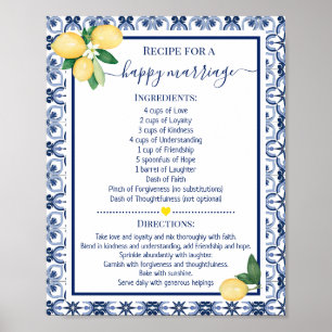 Poster Recette pour un mariage heureux Cadeau de douche a