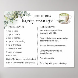 Poster Recette pour un mariage heureux Greenery Matcha