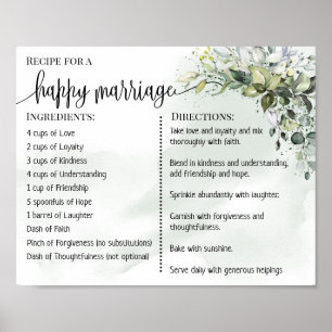 Poster Recette pour un mariage heureux jeunes mariés euca