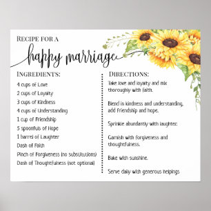 Poster Recette pour un mariage heureux jeunes mariés tour