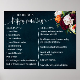Poster Recette pour un mariage heureux jeunes mariés Vin
