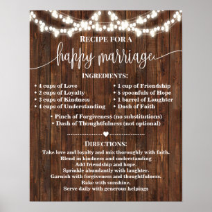 Poster Recette pour un mariage heureux Mariage cadeau pay