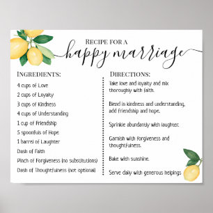 Poster Recette Pour Un Mariage Heureux Mariages Nouveaux 