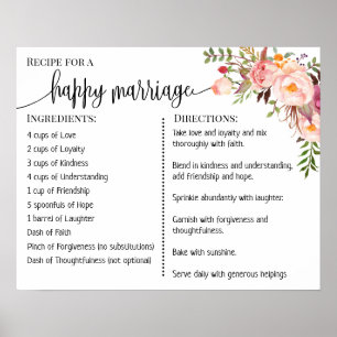 Poster Recette pour un mariage heureux signe mariage cade
