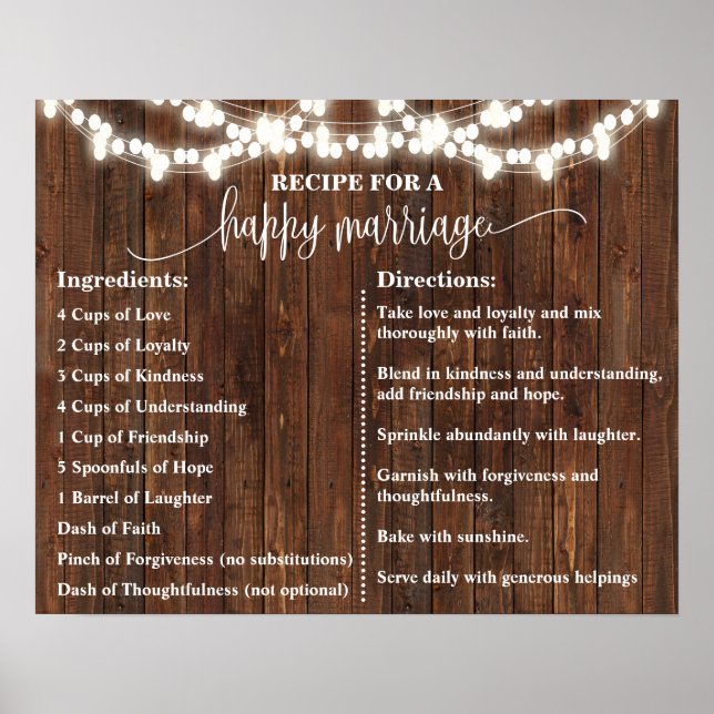 Poster Recette pour un mariage heureux signe Mariage occi (Devant)