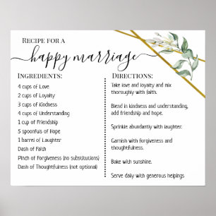 Poster Recette pour un mariage heureux verdure dorée pour