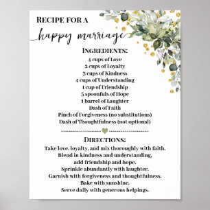 Poster Recette pour un mariage heureux vert verte cadeau 