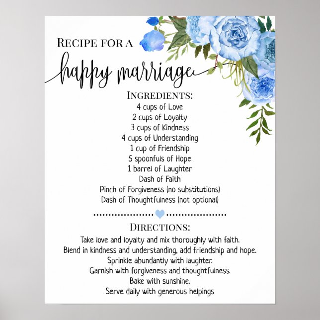 Poster Recette pour un Wedding shower de mariage heureux  (Devant)