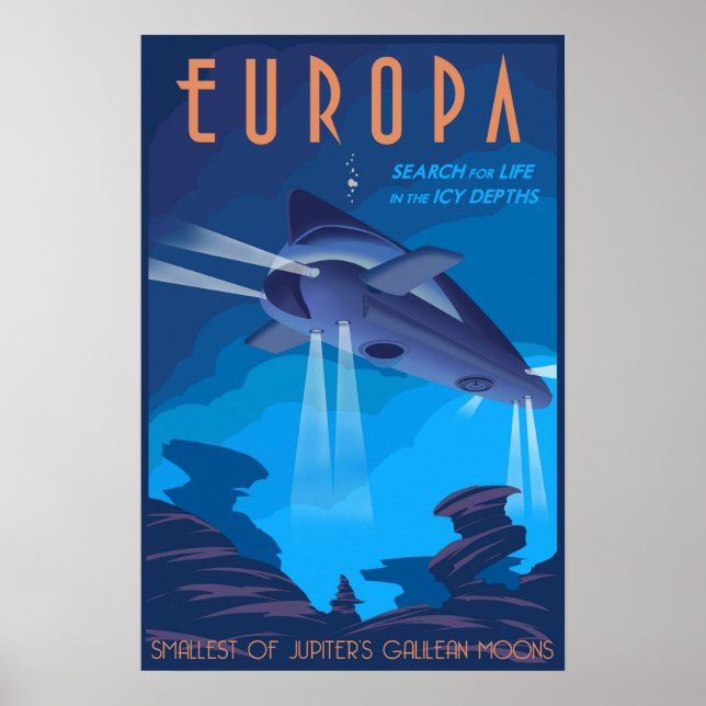 Poster Recherche de vie sur la lune de Jupiter Europa (Devant)