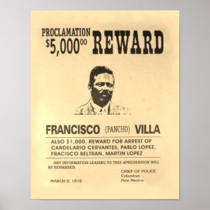 Poster Recherché vintage Pancho Villa Reward
