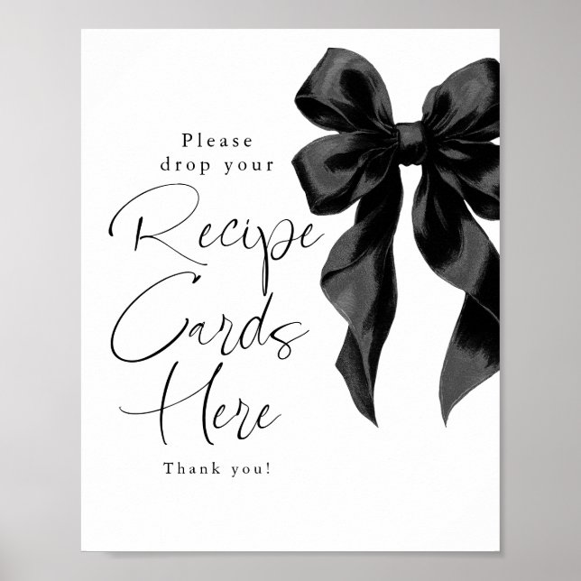 Poster Recipe Cards Black Bow Bridal Shower Sign (Devant)