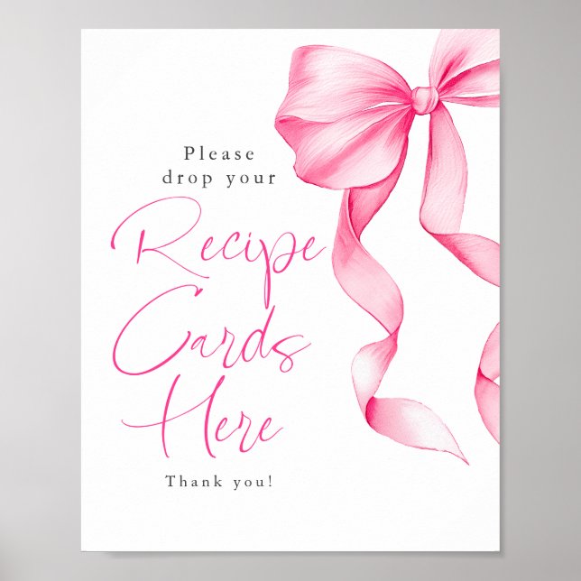 Poster Recipe Cards Blush Pink Bow Bridal Shower Sign (Devant)