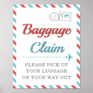 Poster Réclamation de bagages rouge bleu Voyage Avion Fav