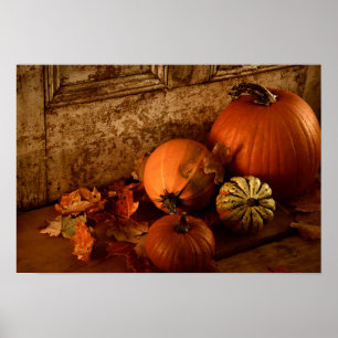 Poster Récolte Automne/ Citrouilles Et Gourds À La Porte