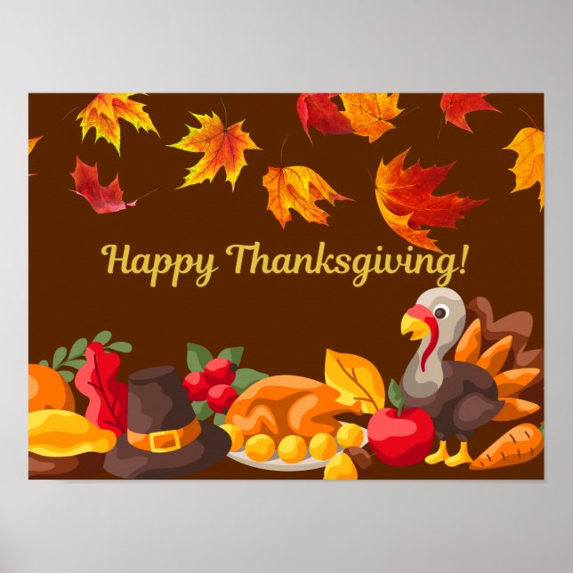Poster Récolte de bons thanksgivings - Turquie et légumes (Devant)