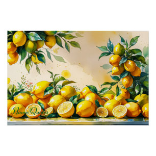 Poster Récolte de citrons à l'aquarelle vibrante