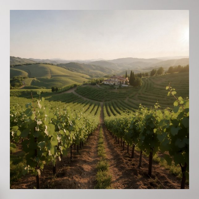 Poster Récolte d'or - Vignoble panoramique toscane (Devant)