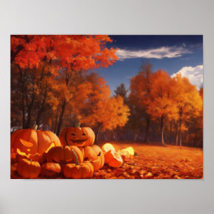 Poster Récolter des Citrouilles heureux