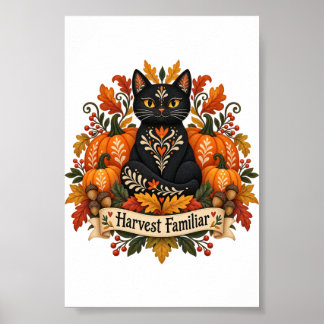 Poster Récolter Familier Chat Noir et Citrouilles 4x6