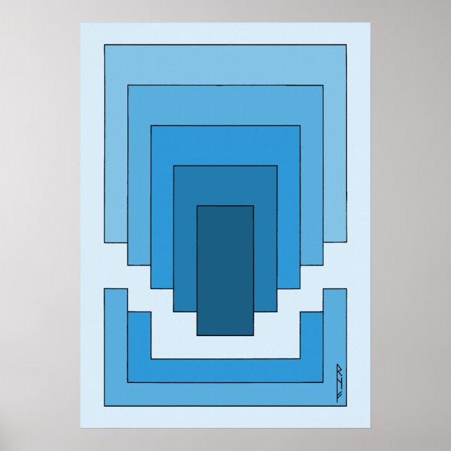 Poster Rectangle Abstrait en bleu (Devant)